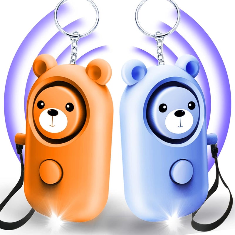 SRTKBEU Personal Alarm Safety Keychain 2 Pack, 130dB Self Defense Alarms for Women Kids Elderly Girl, Cute Safe Sound Portable Security Siren, Multi-Function with LED Light (Orange+Sky) - Image 1
